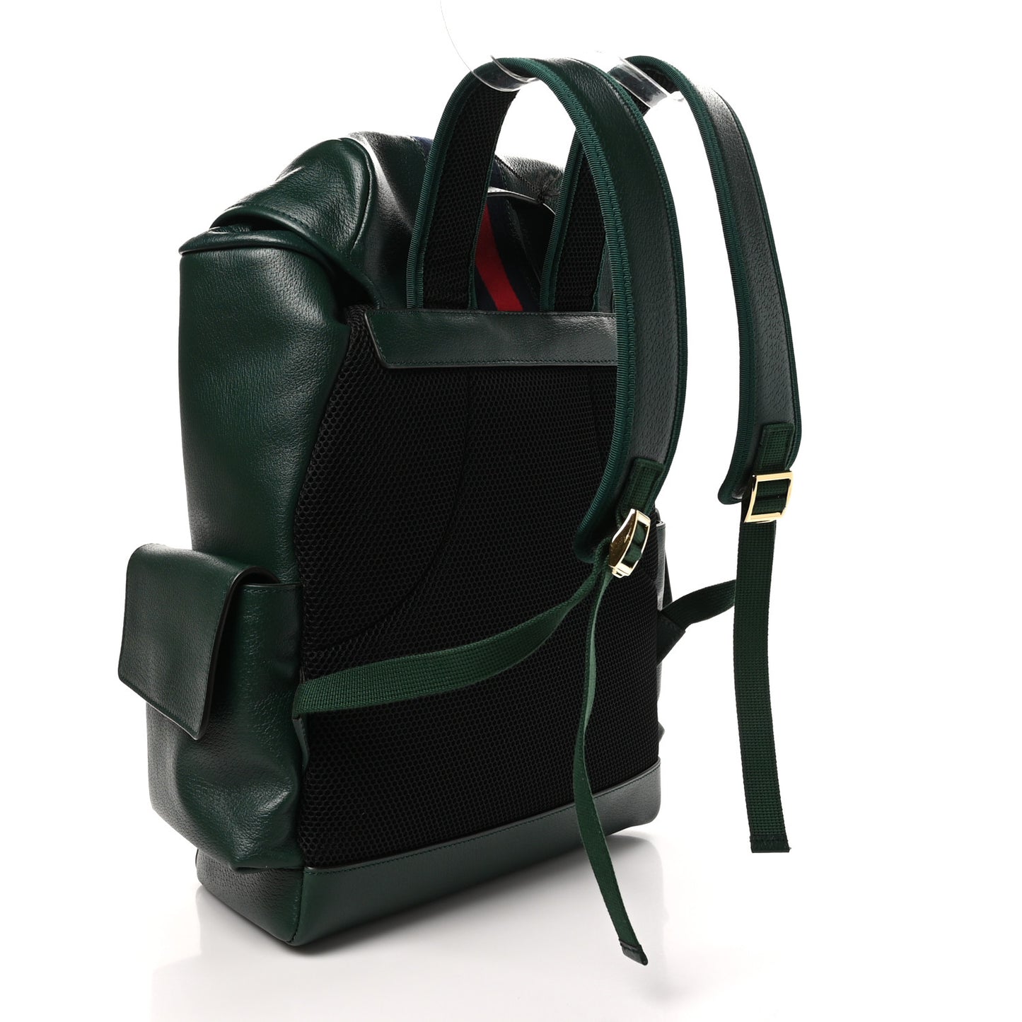 Grained Calfskin Medium Ophidia Double Buckle Backpack Green