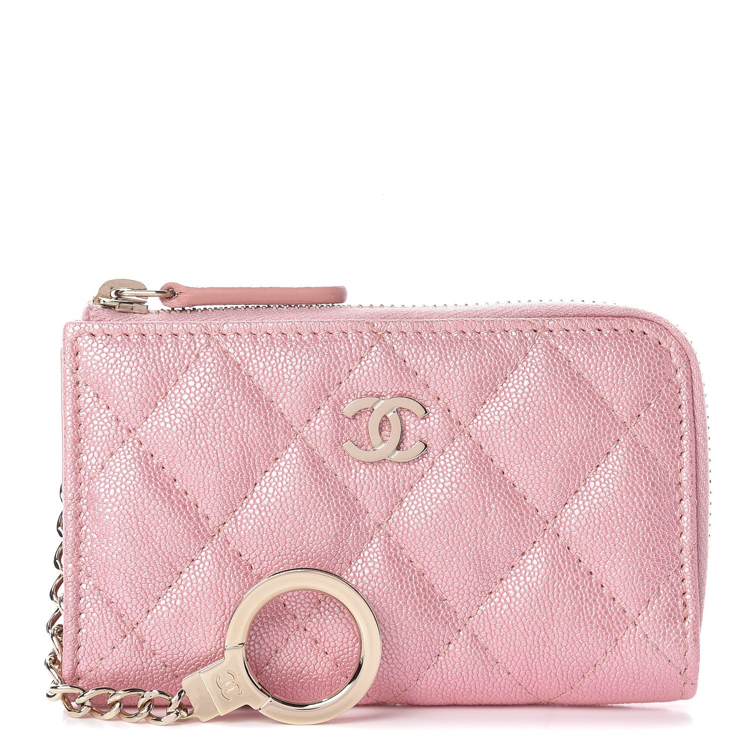 Chanel Iridescent Caviar Quilted Zipped Key Holder Case Rose Pink 1 of 8