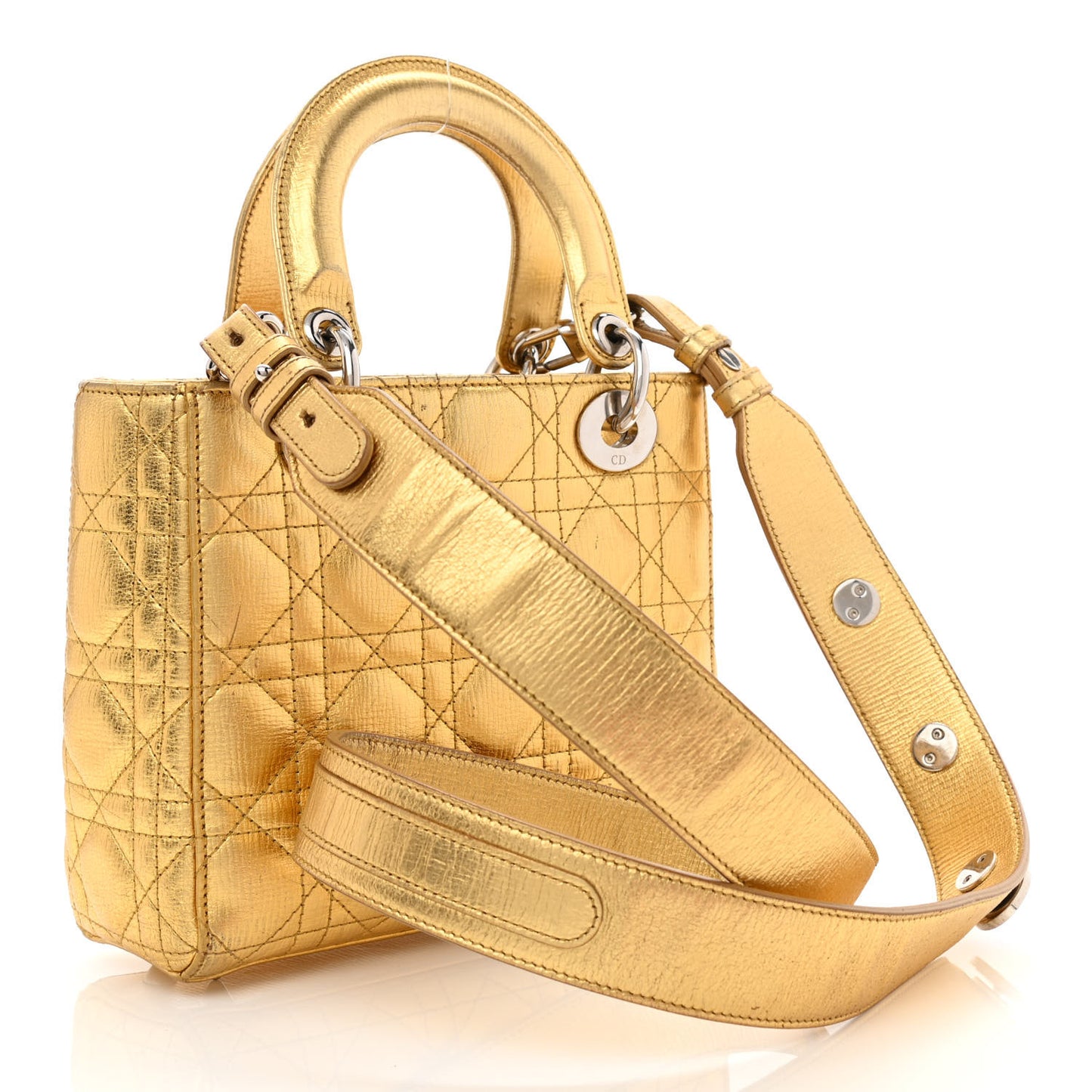 Metallic Grained Calfskin Cannage Small Lucky Badges My Lady Dior Gold