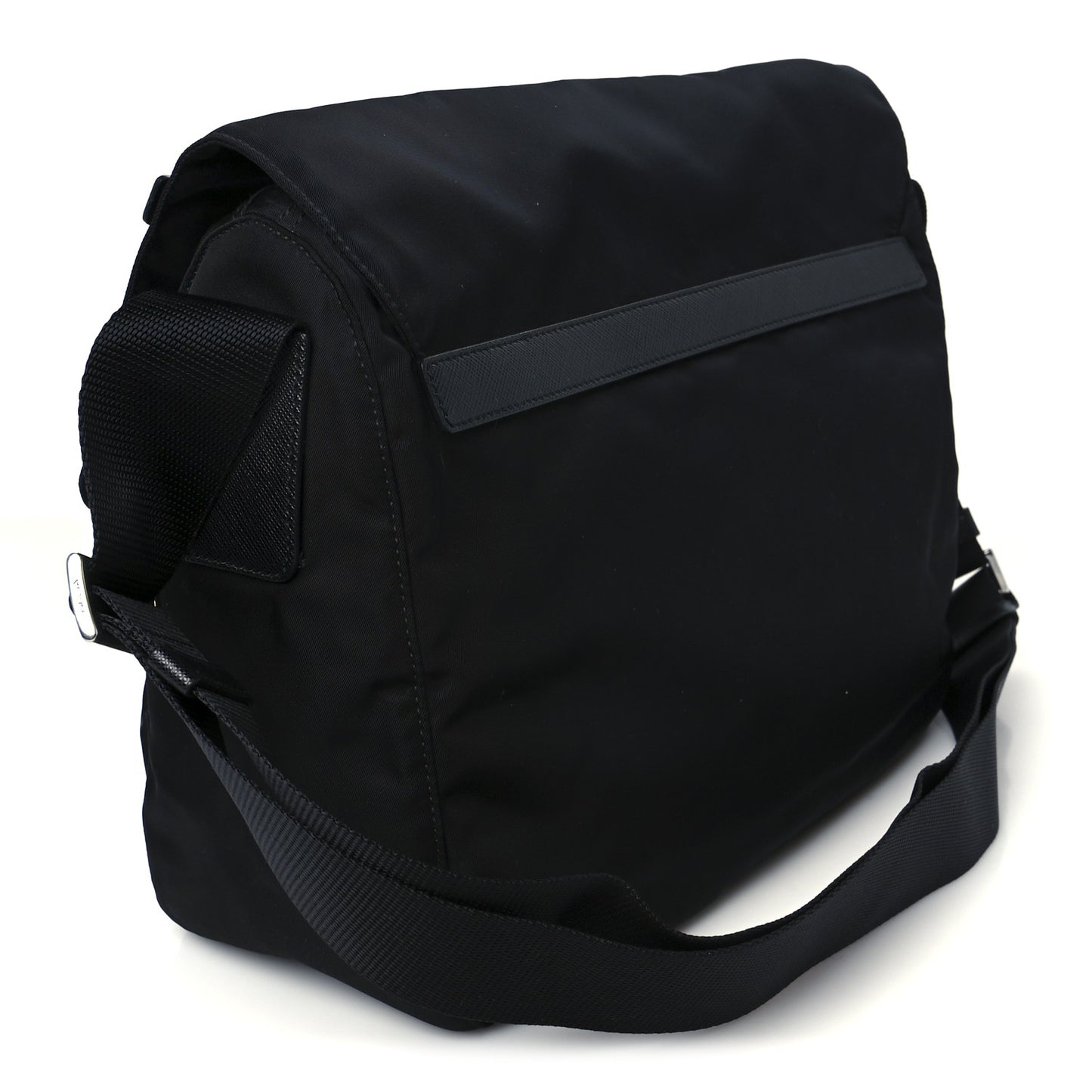 Tessuto Nylon Saffiano Double Buckle Messenger Shoulder Bag Black