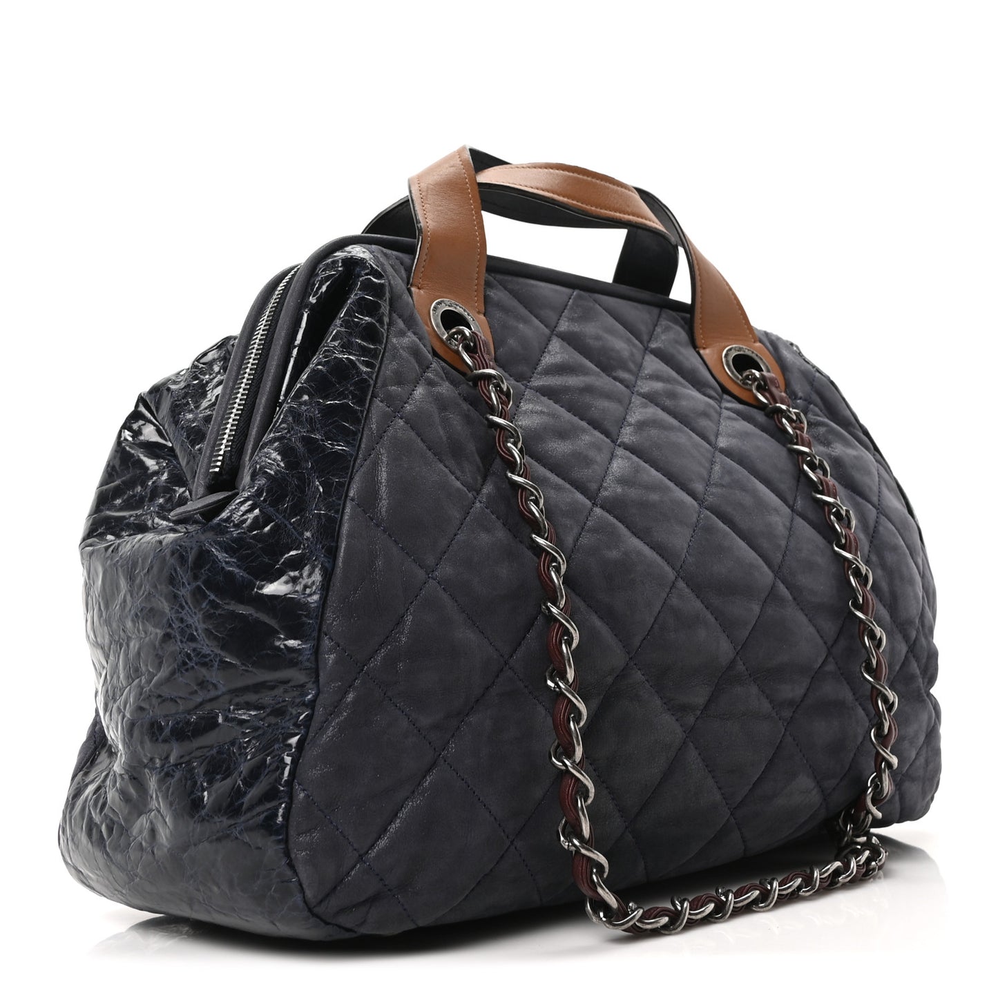 Iridescent Calfskin Quilted Large In The Mix Tote Navy