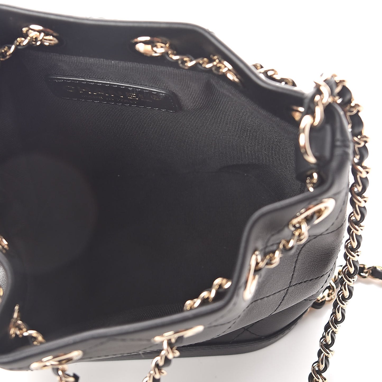 Calfskin Stitched Mini Drawstring CC Bag Black
