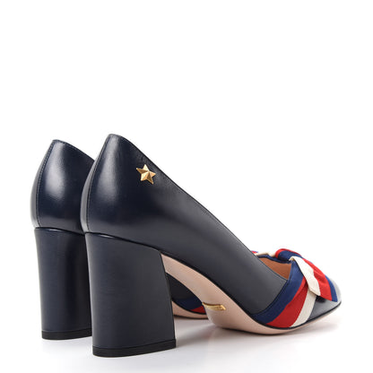 Gucci Malaga Kid Web Bow Pumps 37.5 Navy 4 of 10