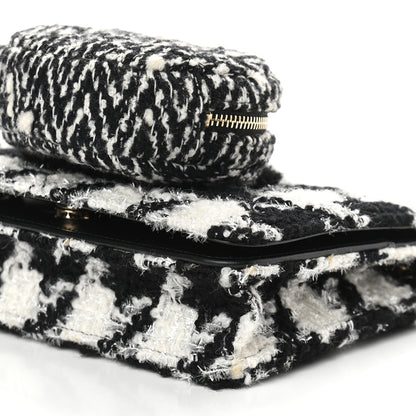 Chanel Tweed Shearling Quilted Chanel Wallet On Chain WOC and Coin Purse White Black 10 of 10