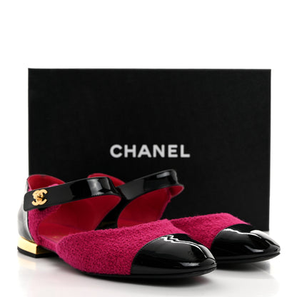 Chanel Tweed Patent Cap Toe Ballerina Flats 40 Dark Pink Black 9 of 9