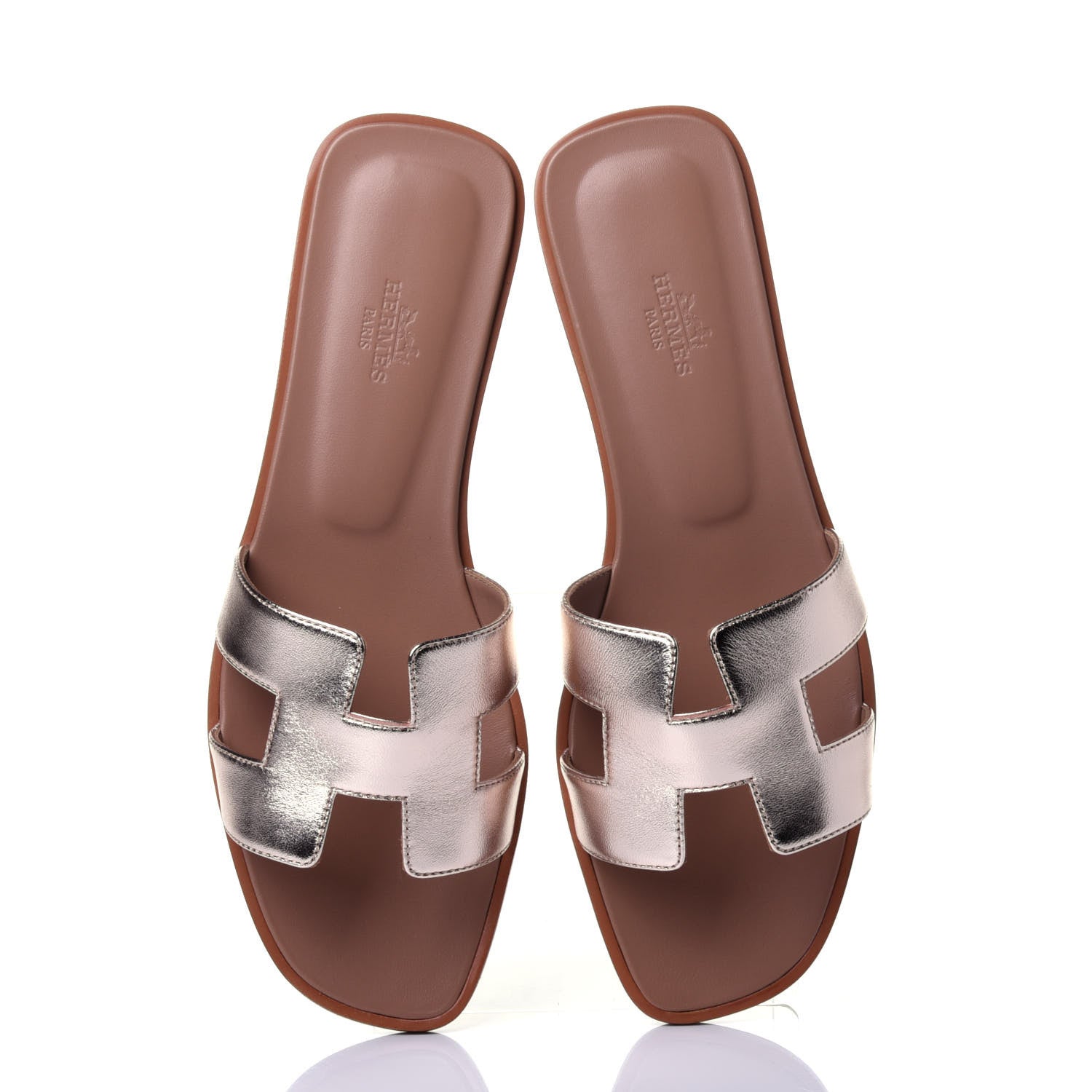 Hermes Metallic Nappa Oran Sandals 40 Rose Dore 5 of 9