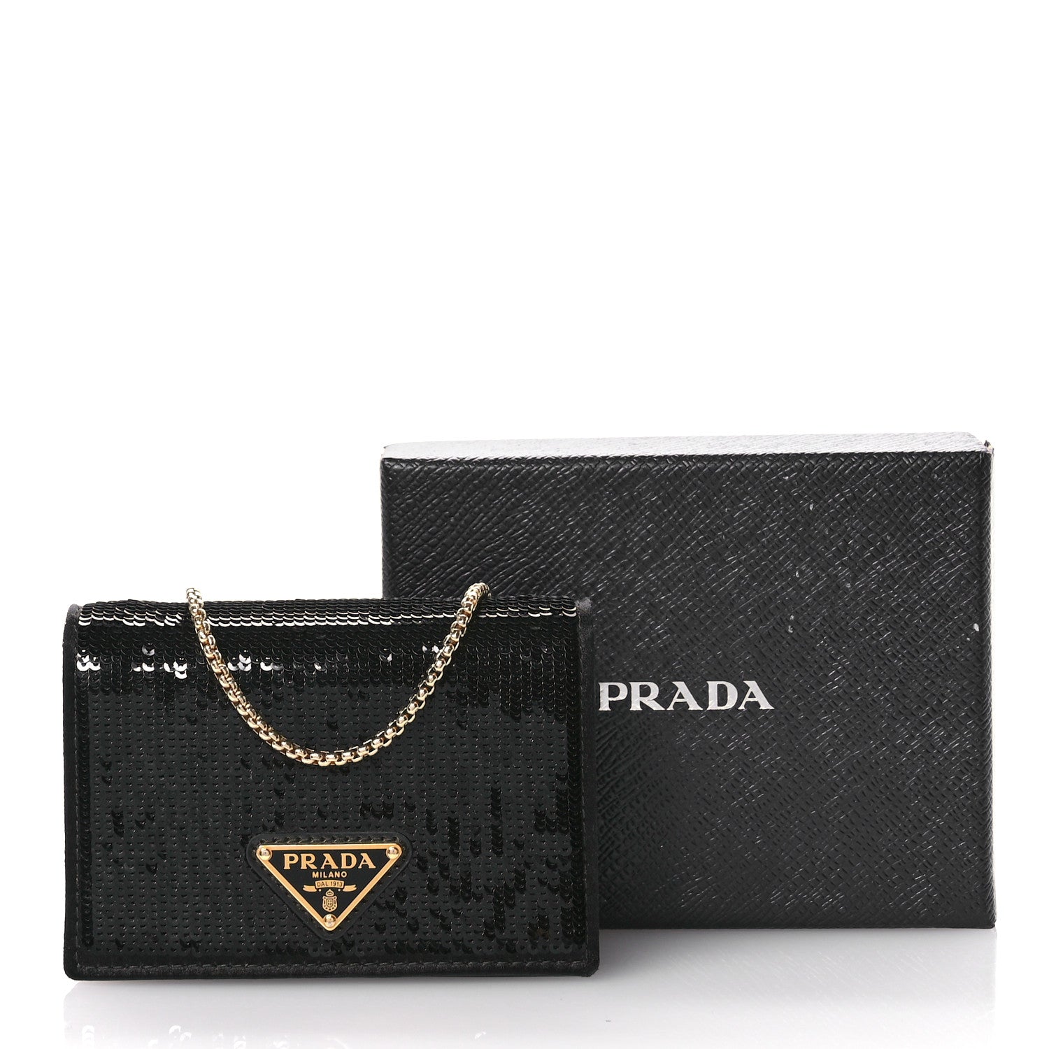 Prada Paillettes Sequin Triangle Card Holder With Strap Black Black 10 of 10