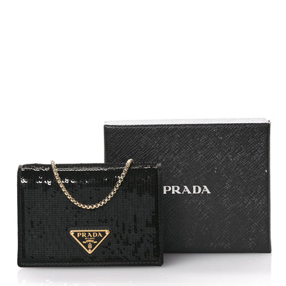 Prada Paillettes Sequin Triangle Card Holder With Strap Black Black 10 of 10