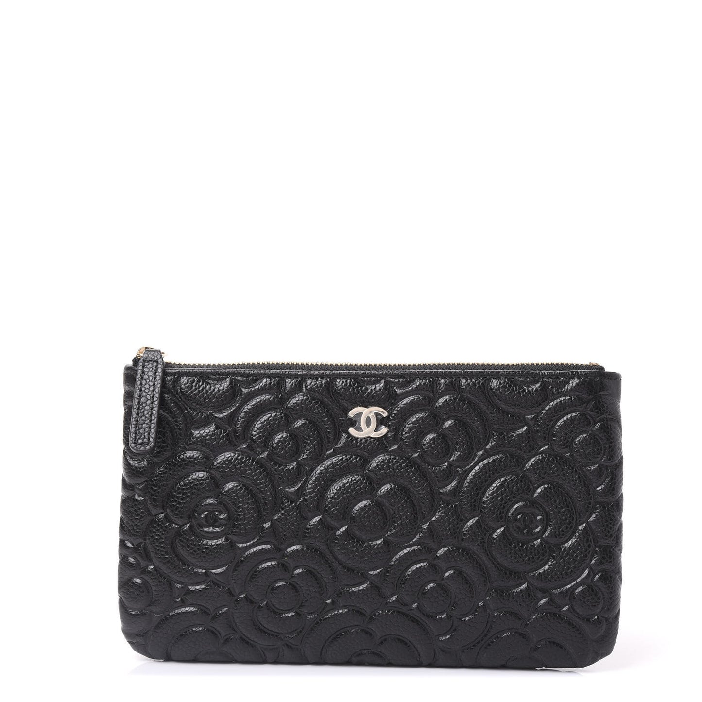 Caviar Camellia Embossed Cosmetic Pouch Black