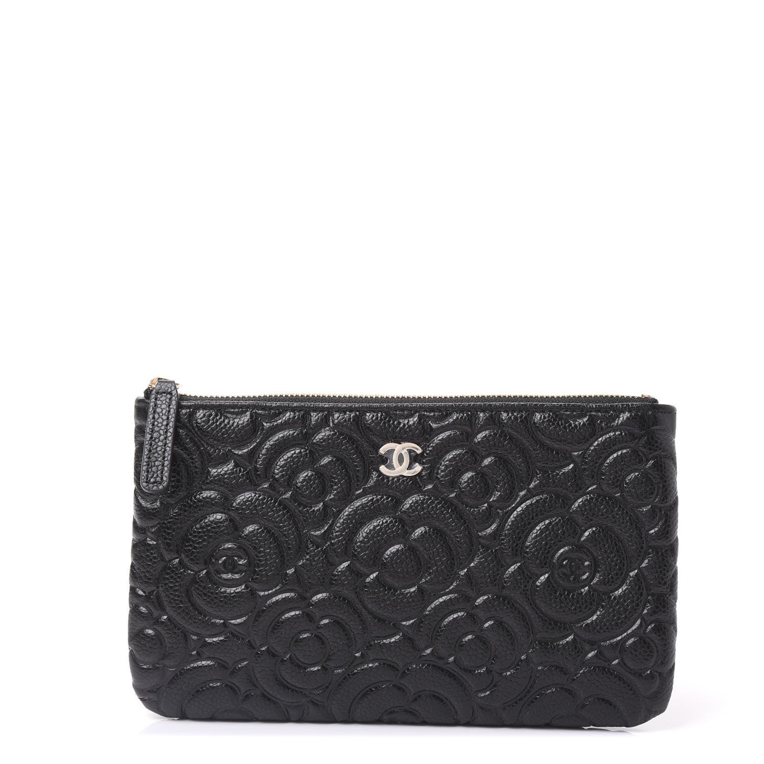 Chanel Caviar Camellia Embossed Cosmetic Pouch Black 1 of 10