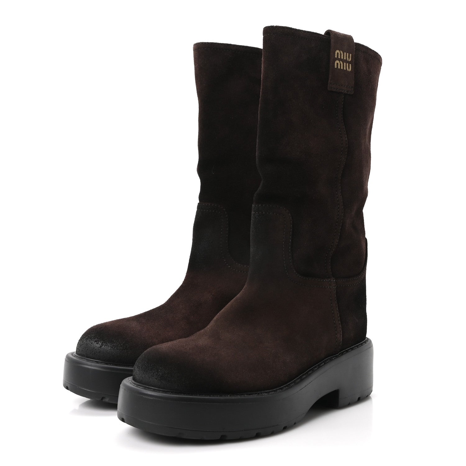 Miu Miu Vintage Effect Suede Mid Calf Boots  39 Morro 4 of 8