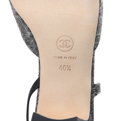 Chanel Tweed Grosgrain Cap Toe CC Slingback Pumps 40.5 Black Dark Grey 7 of 9