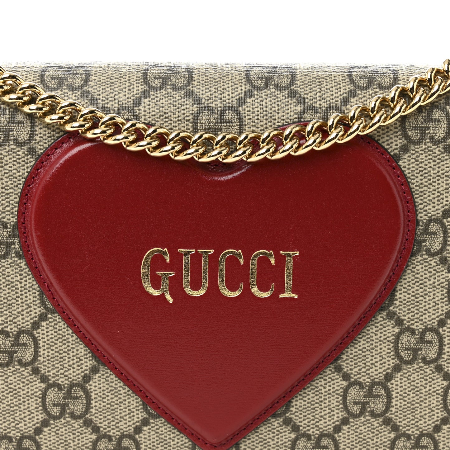 GG Supreme Monogram Script Logo Heart Wallet on Chain Beige Brown
