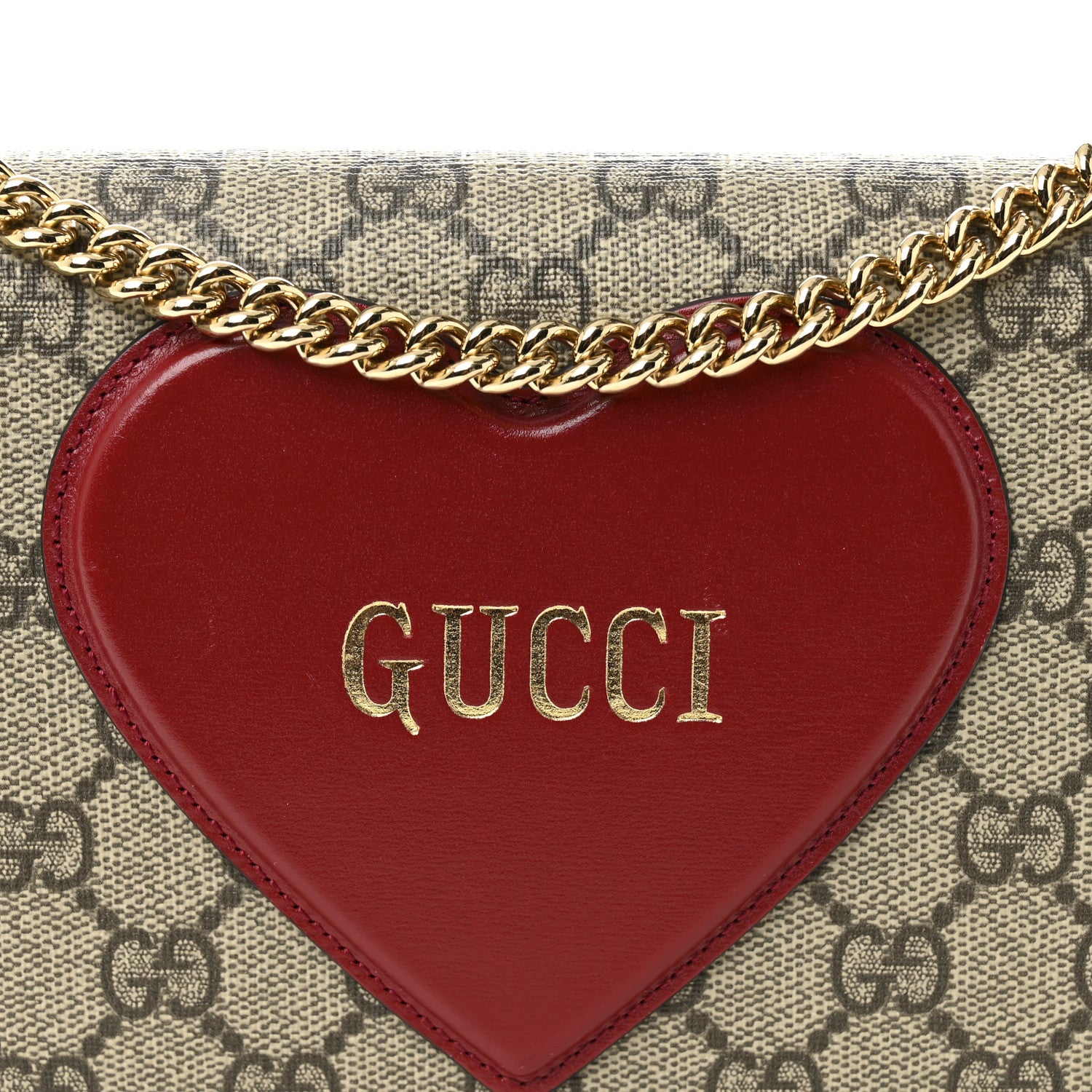 Gucci GG Supreme Monogram Script Logo Heart Wallet on Chain Beige Brown 8 of 12