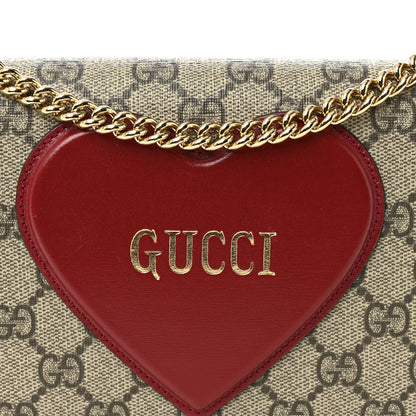 Gucci GG Supreme Monogram Script Logo Heart Wallet on Chain Beige Brown 8 of 12