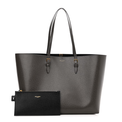 Saint Laurent Grained Calfskin Large Shopping Tote Warm Taupe Black 1 of 11