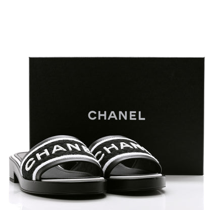 Chanel Lambskin Embroidered CC Mule Sandal 41 Black White 10 of 10