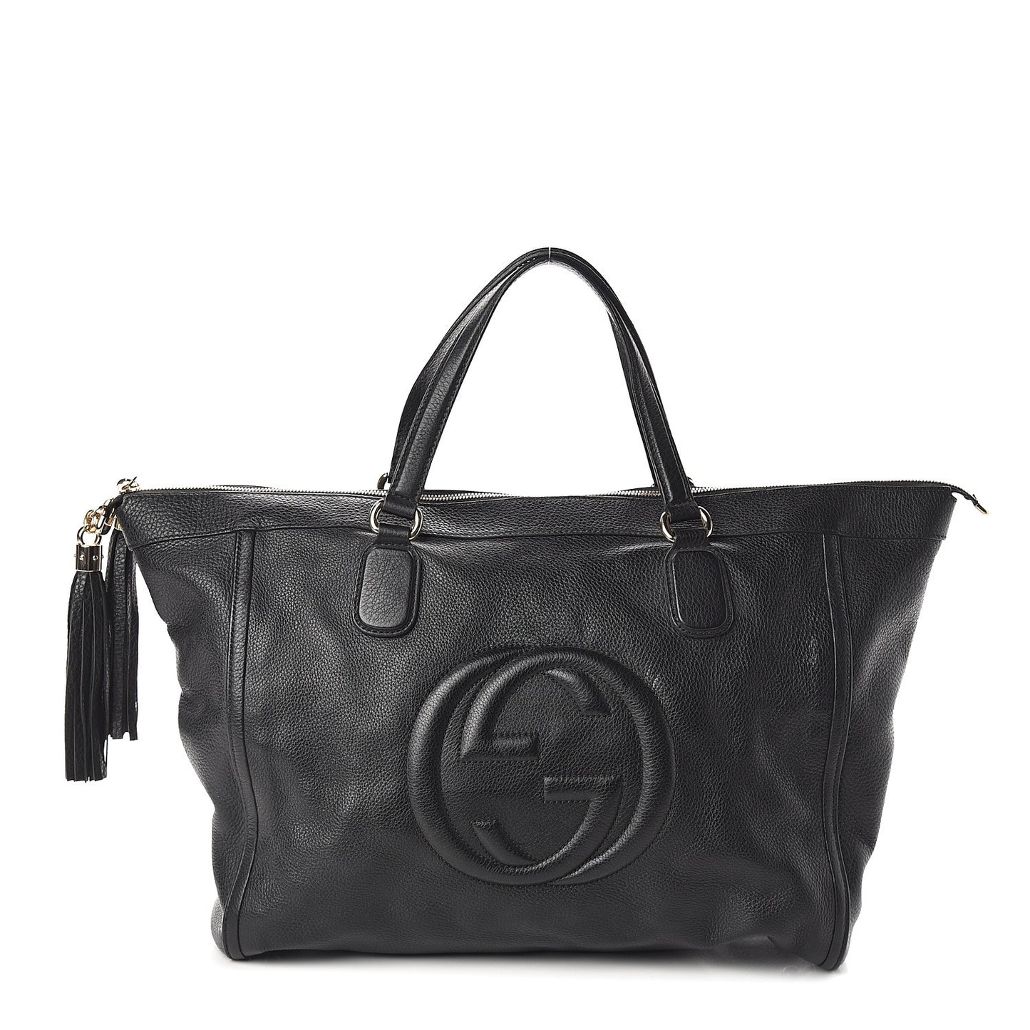 Pebbled Calfskin Large Soho Top Handle Bag Black