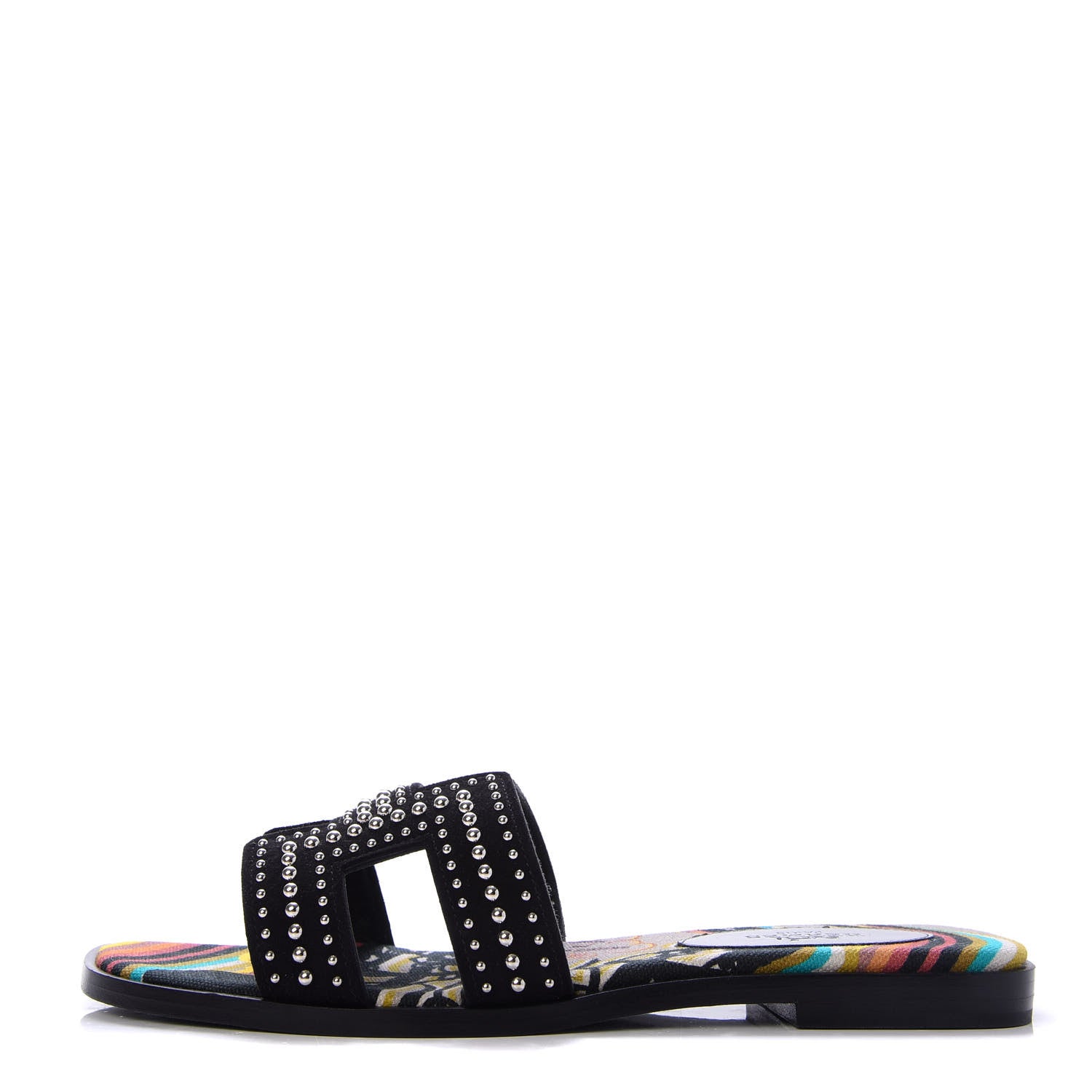 Hermes Suede Goatskin Studded Oran Sandals 36 Black 1 of 10