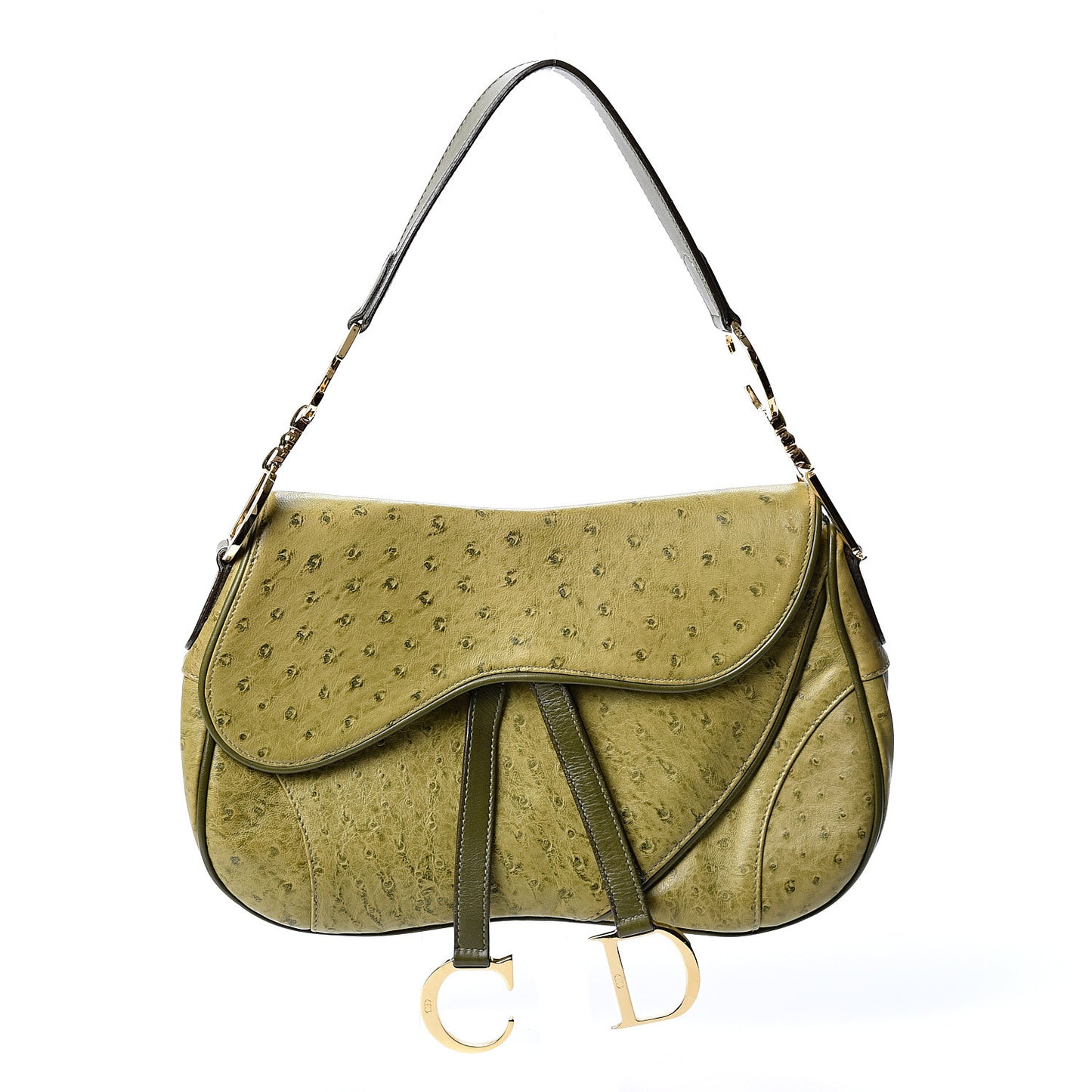 Ostrich Double Saddle Bag Green