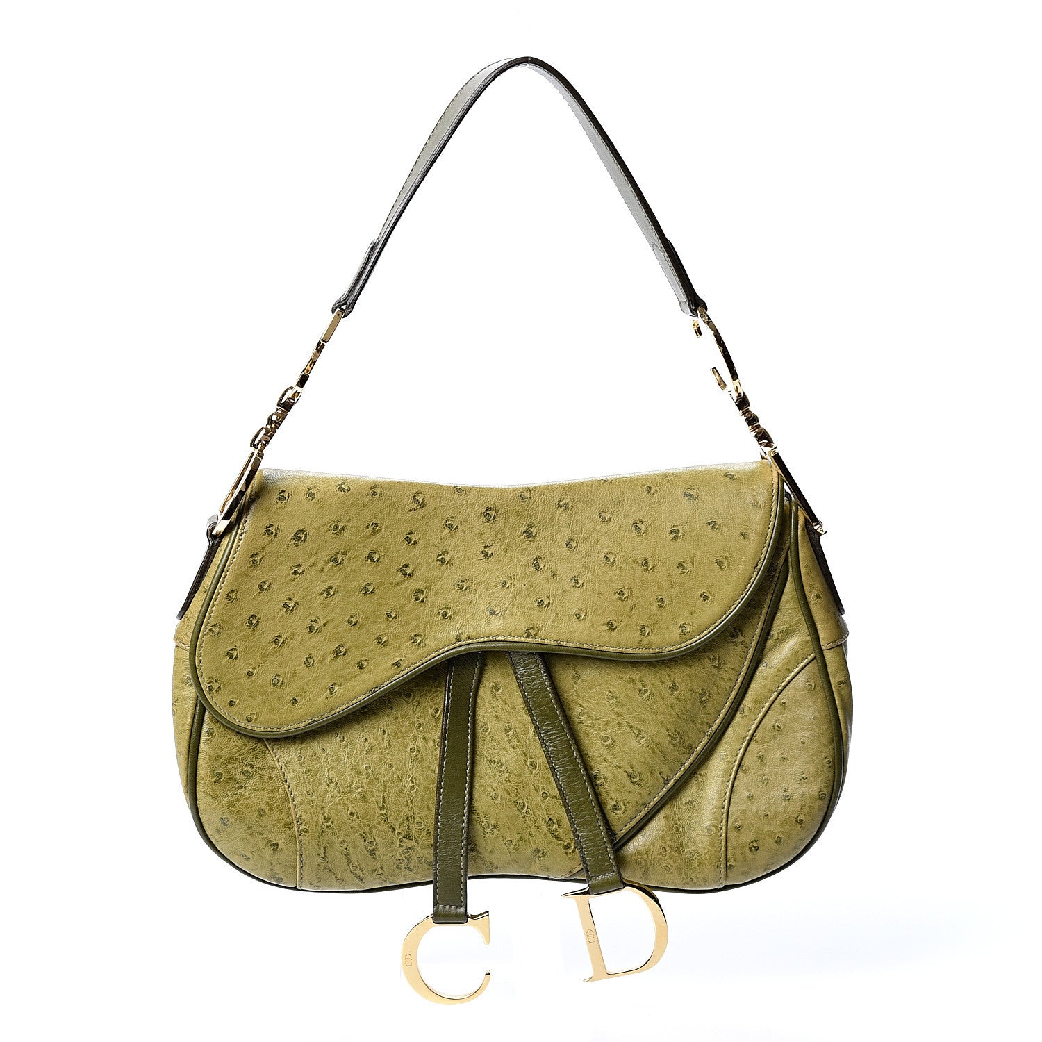 Christian Dior Ostrich Double Saddle Bag Green 1 of 9