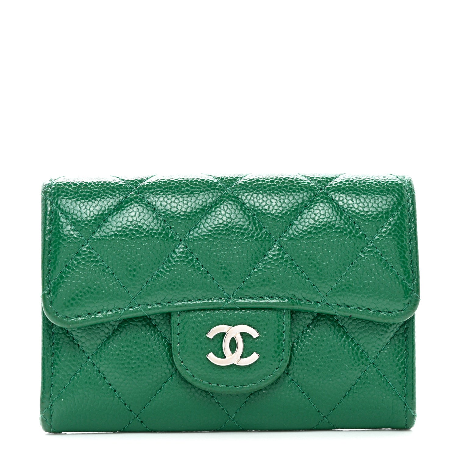 Chanel Caviar Quilted Flap Card Holder Wallet Green 1 of 9