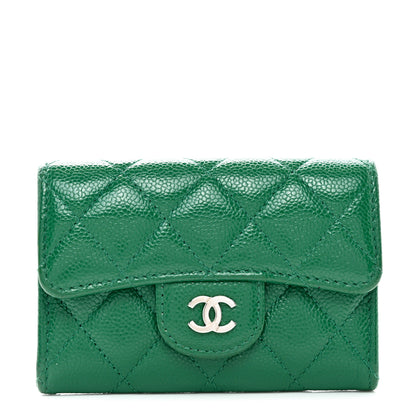 Chanel Caviar Quilted Flap Card Holder Wallet Green 1 of 9