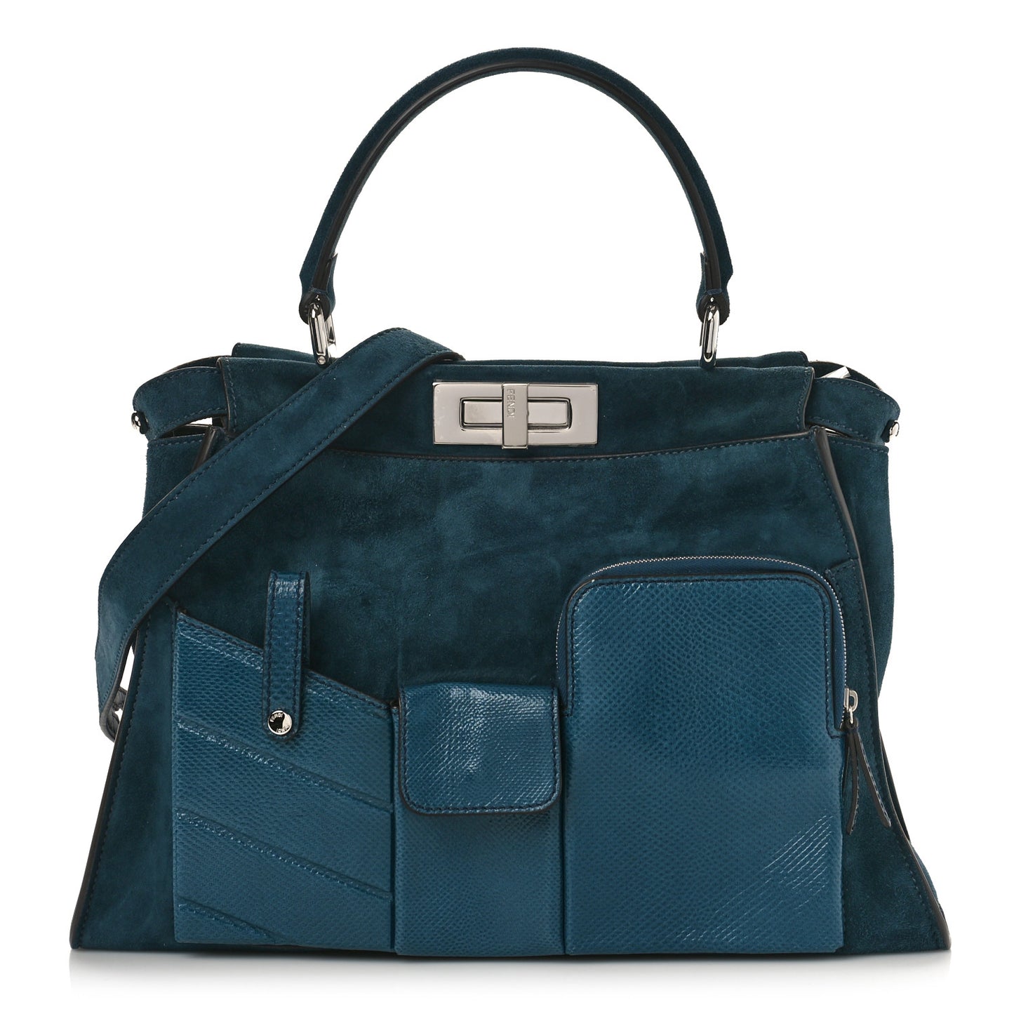 Chamois Karung Shiny Nappa Medium 3 Pocket Peekaboo Iconic Satchel Cobalto Petrolio