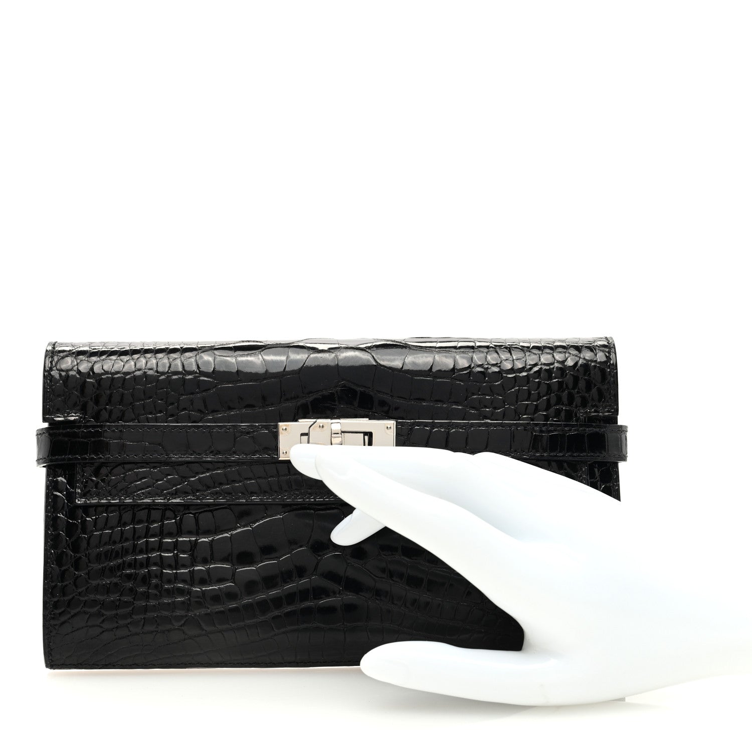 Hermes Shiny Alligator Kelly Longue Wallet Black 2 of 7
