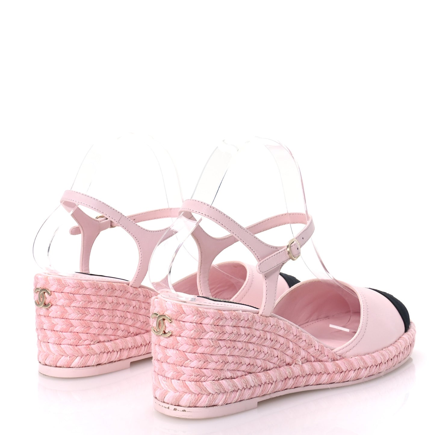 Lambskin Grosgrain CC Espadrilles Wedges 40 Pink Black