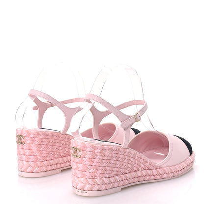 Chanel Lambskin Grosgrain CC Espadrilles Wedges 40 Pink Black 5 of 10
