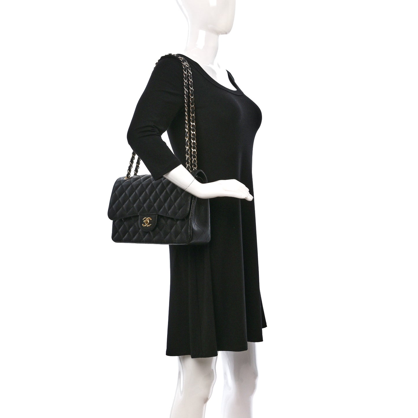 Caviar Quilted Jumbo Double Flap Black