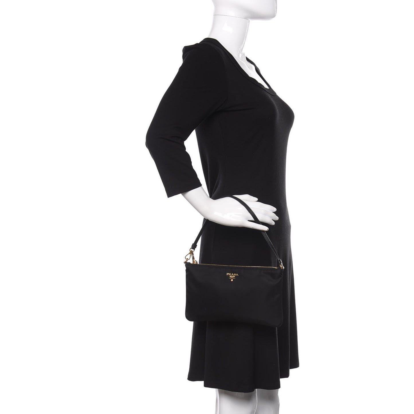 Tessuto Nylon Soft Calfskin Shoulder Bag Black