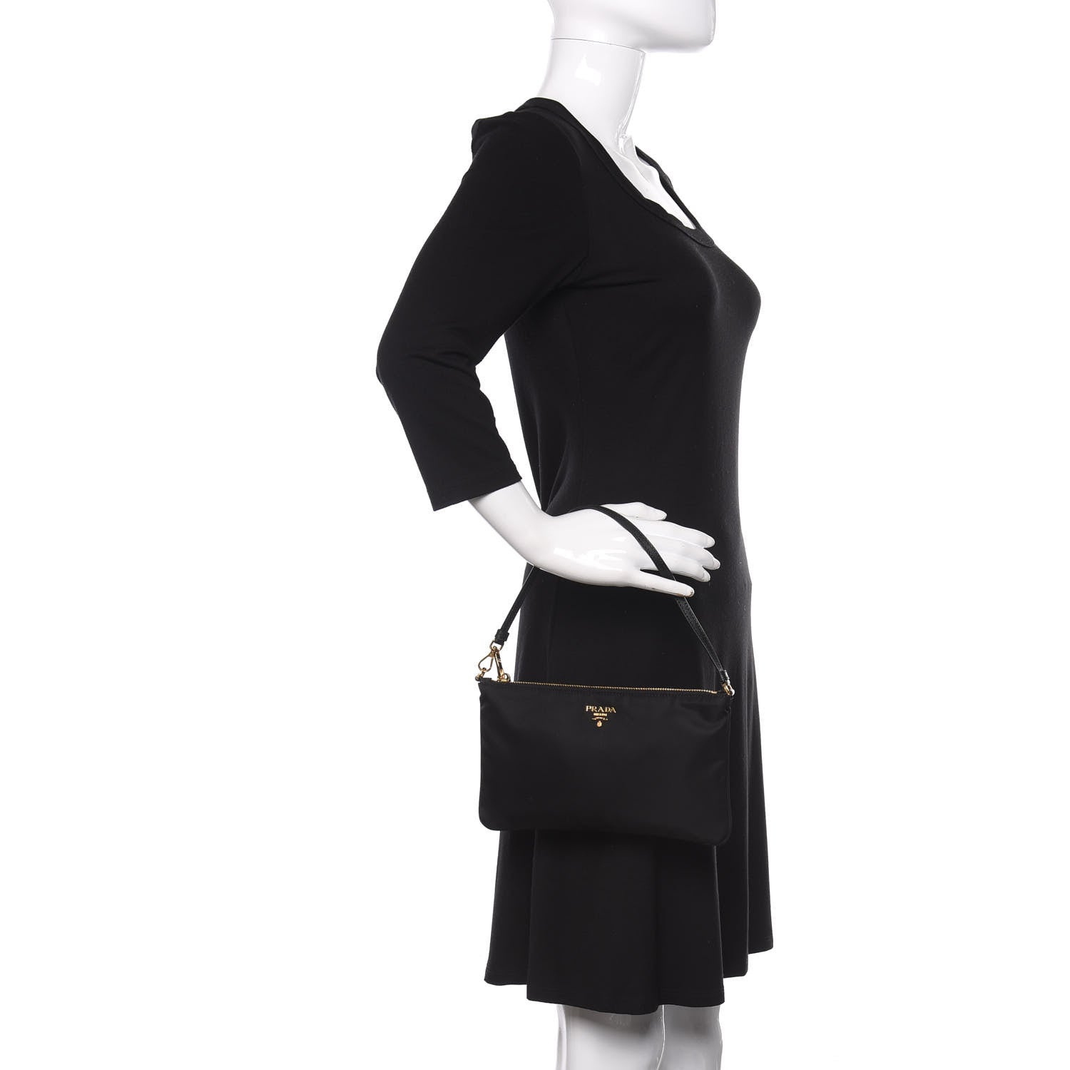 Prada Tessuto Nylon Soft Calfskin Shoulder Bag Black 2 of 10