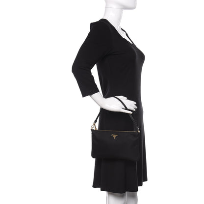 Prada Tessuto Nylon Soft Calfskin Shoulder Bag Black 2 of 10
