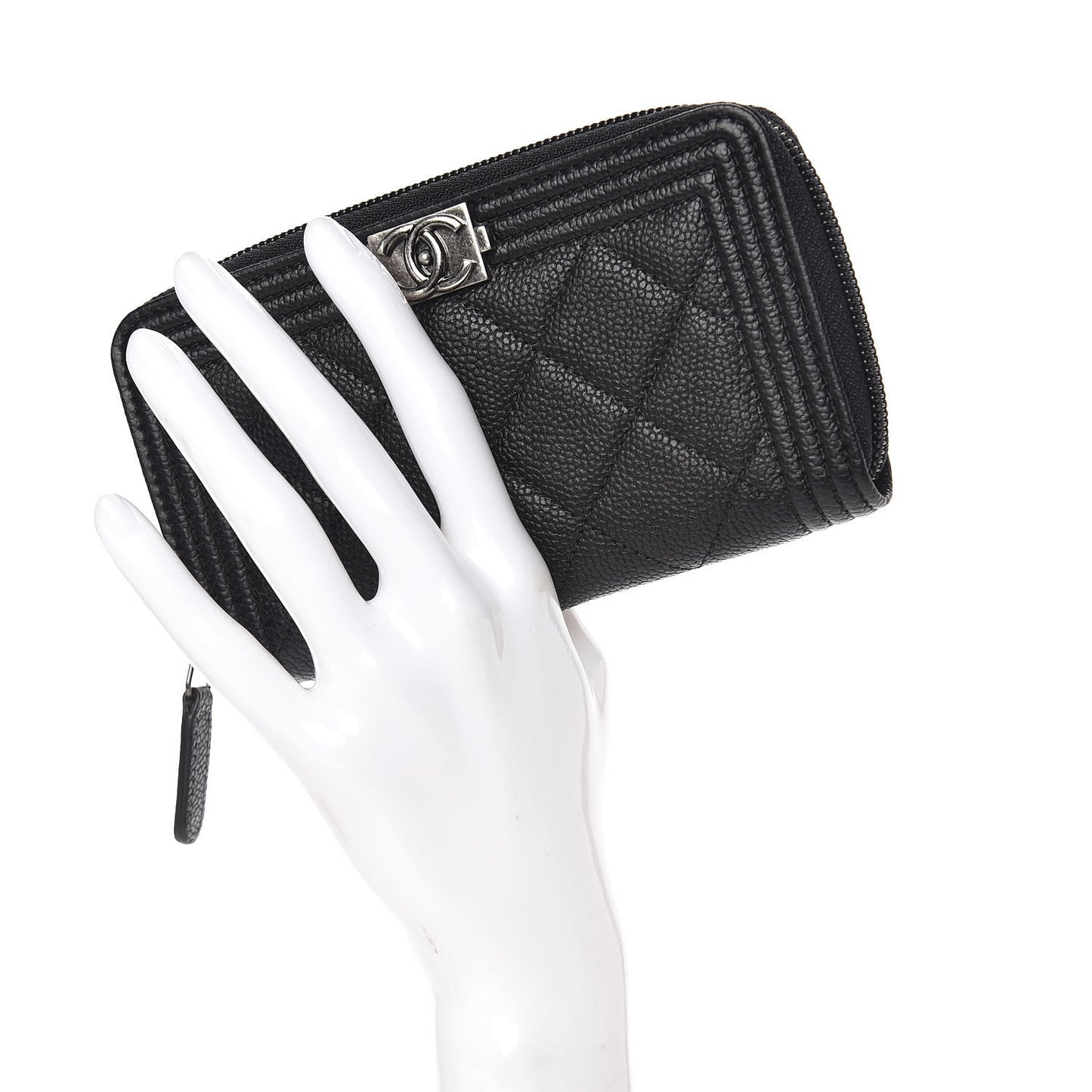 Caviar Quilted Small Boy Zip Around Wallet Black