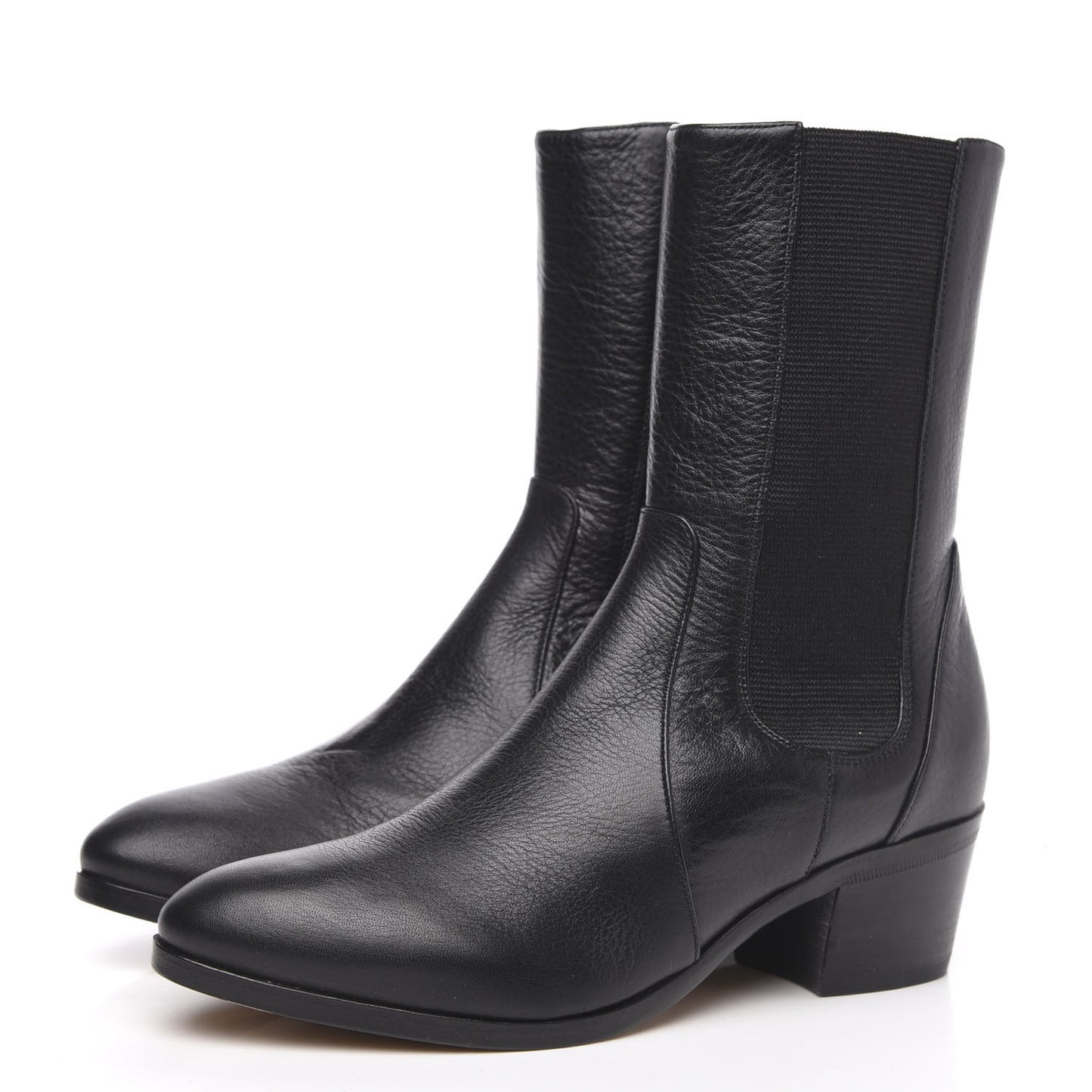 Calfskin Elastic Short Boots 35.5 Black
