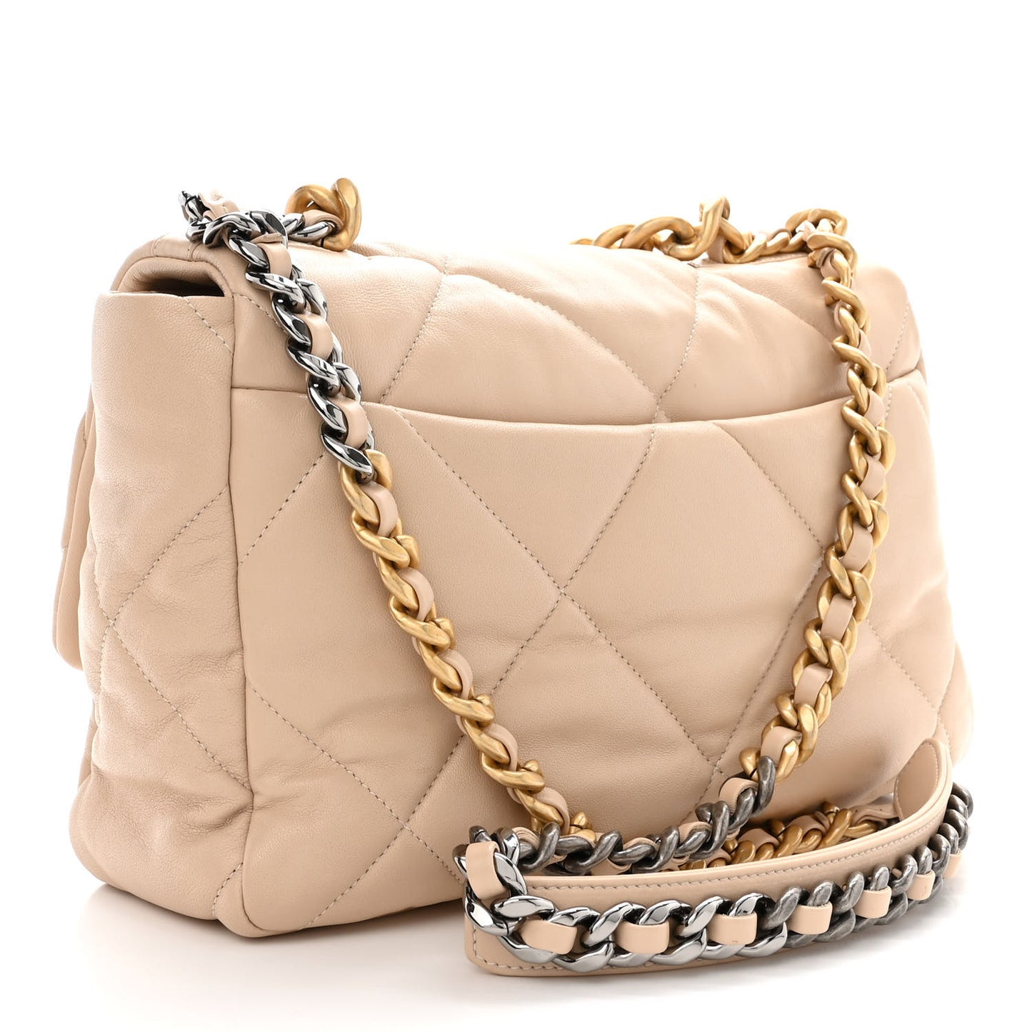 Lambskin Quilted Large Chanel 19 Flap Beige