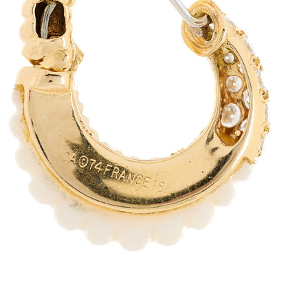 Van Cleef & Arpels 18K Yellow Gold Diamond White Coral Creole Hoop Earrings 5 of 5