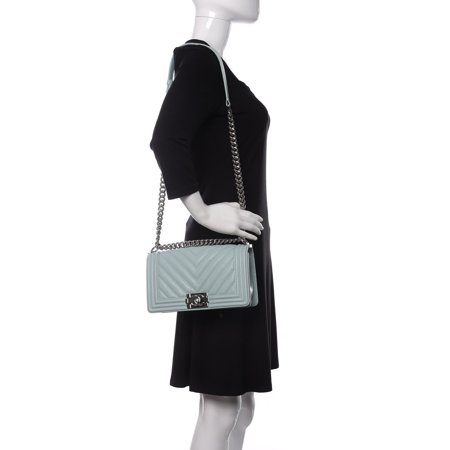 Chanel Caviar Chevron Quilted Medium Boy Flap Light Blue 2 of 10