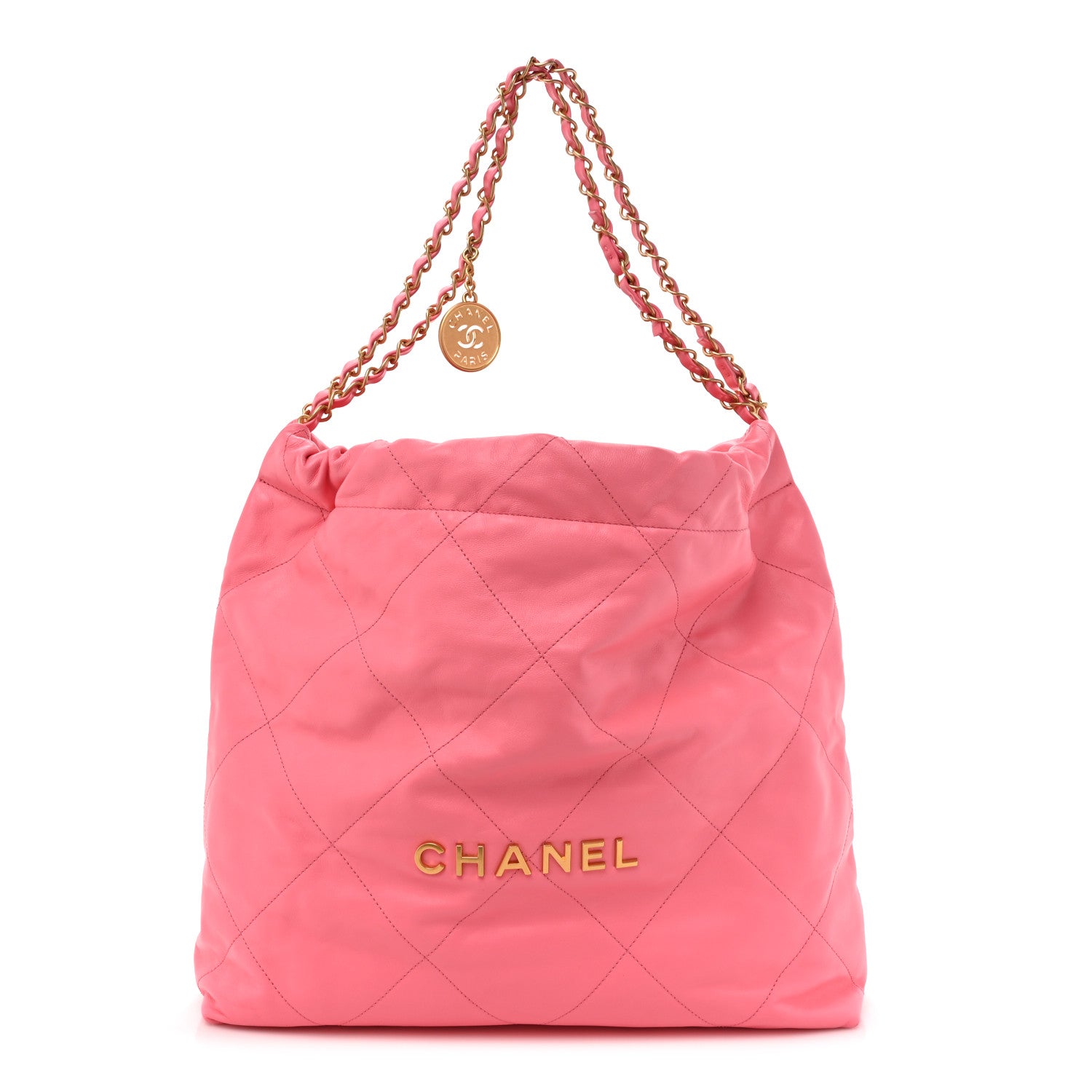 Chanel Shiny Calfskin Quilted Chanel 22 Drawstring Bag Coral Pink 1 of 12