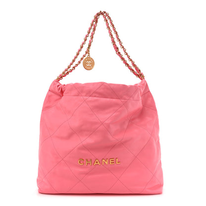 Chanel Shiny Calfskin Quilted Chanel 22 Drawstring Bag Coral Pink 1 of 12