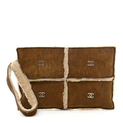 Chanel Suede Shearling Fur Wristlet Brown 1 of 8