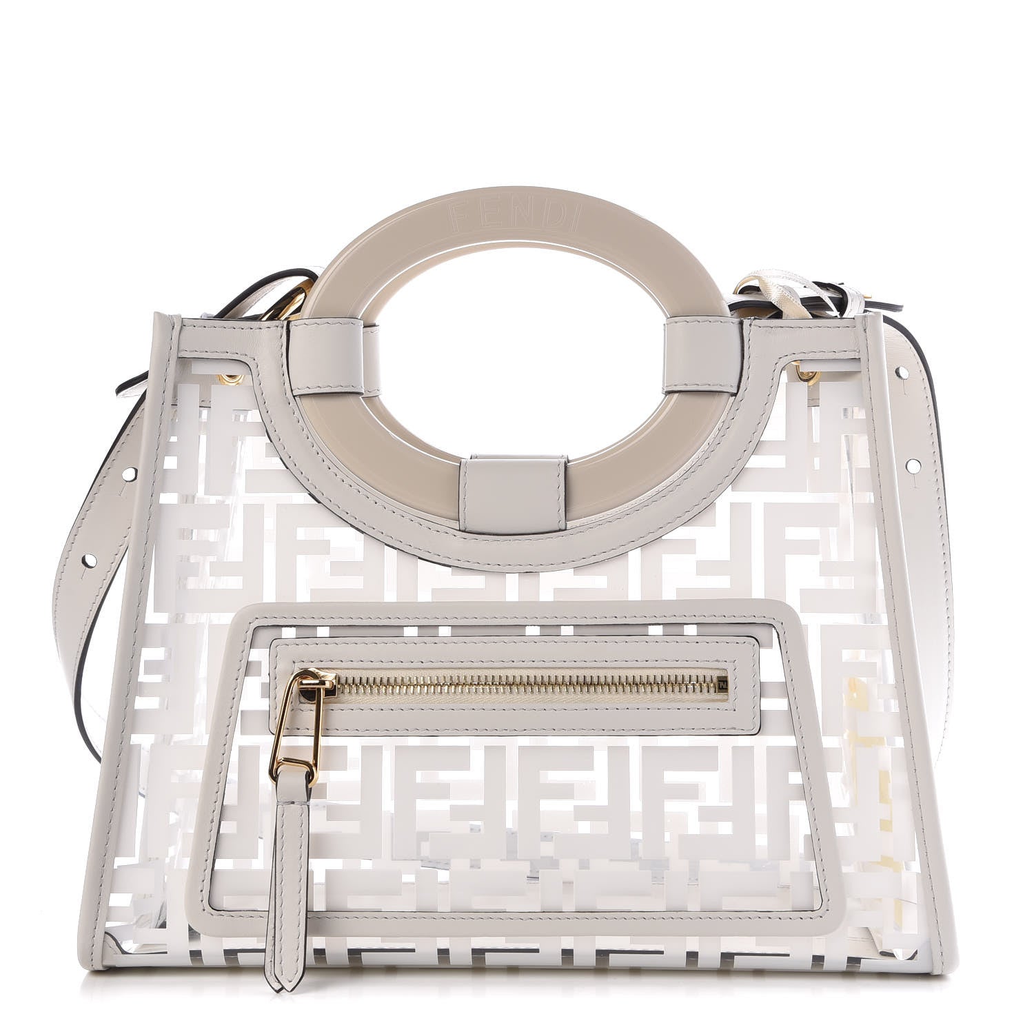 Fendi TPU FF Vitello Century Plexiglass Small Runaway Shopper Tote White 1 of 7