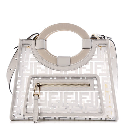 Fendi TPU FF Vitello Century Plexiglass Small Runaway Shopper Tote White 1 of 7