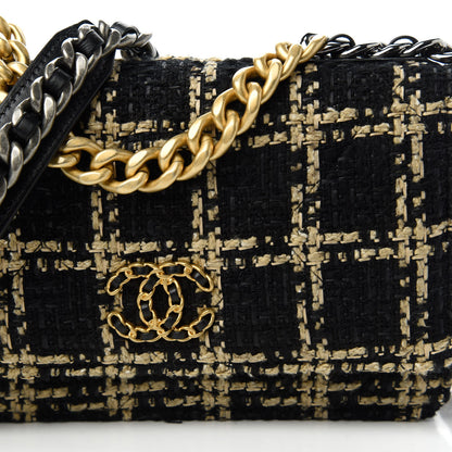 Chanel Tweed Quilted Chanel 19 Wallet On Chain WOC Black Beige 11 of 11