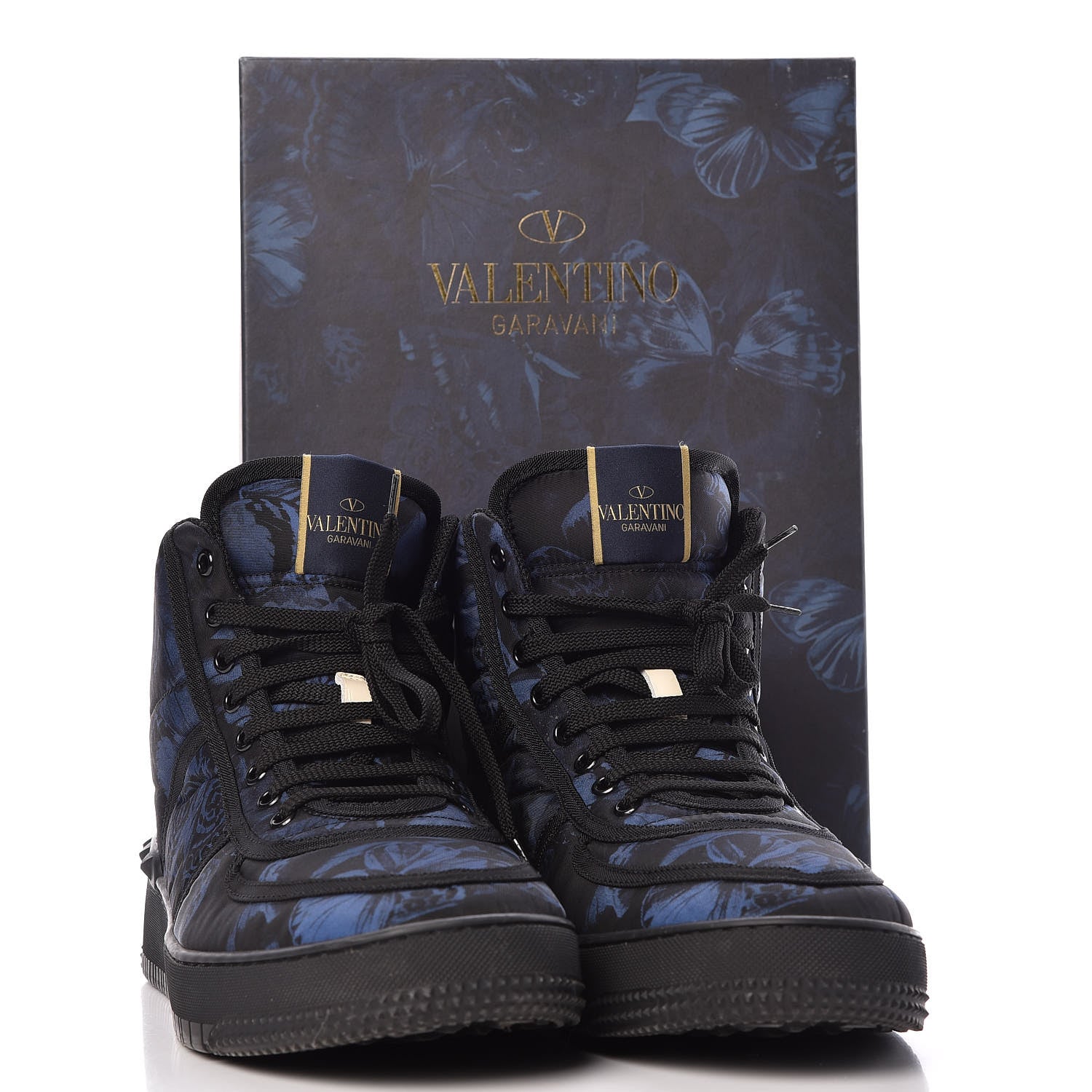 Valentino Garavani Nylon Camubutterfly Mens Rockstud High Top Sneakers 45 Marine Light Ivory Black 10 of 10