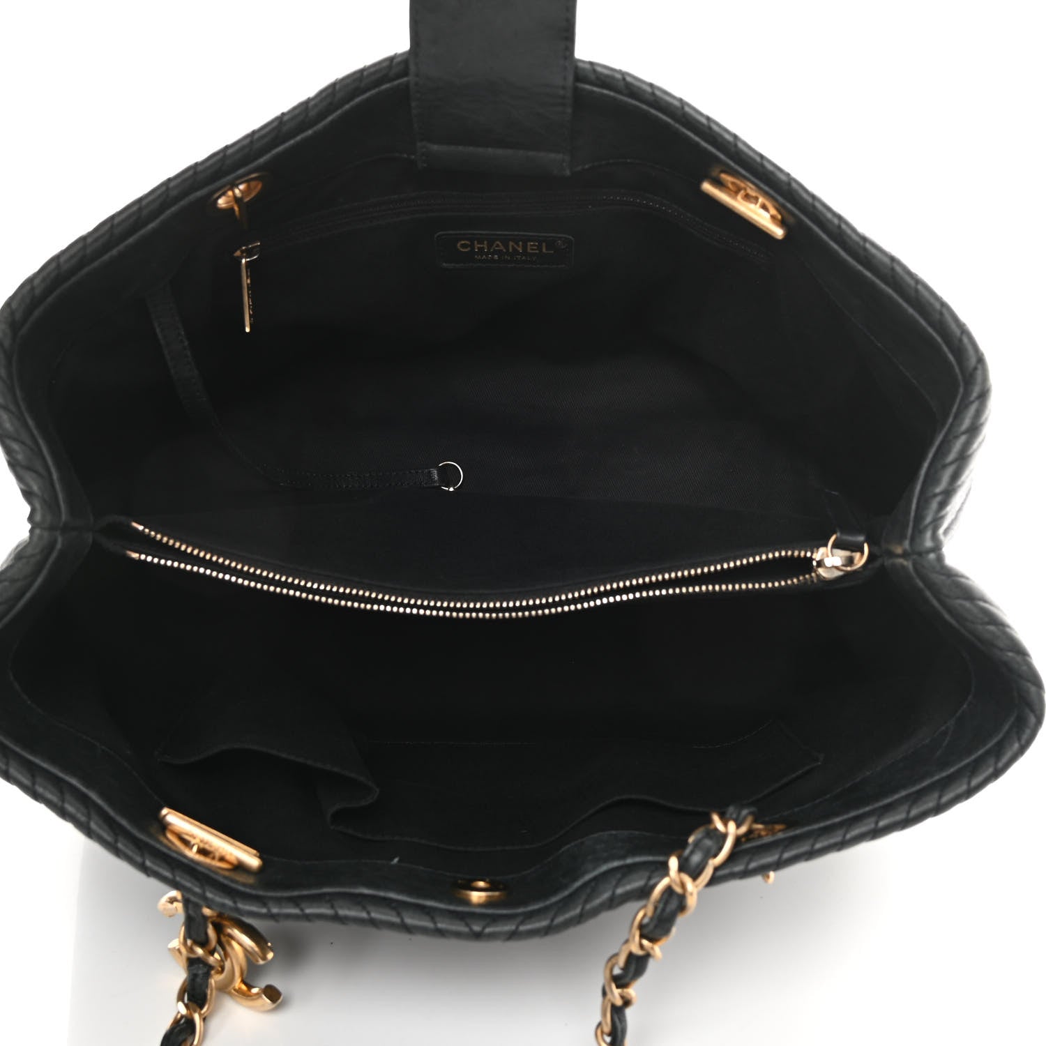 Chanel Wrinkled Lambskin Chevron Quilted Large Surpique Tote Black 5 of 17