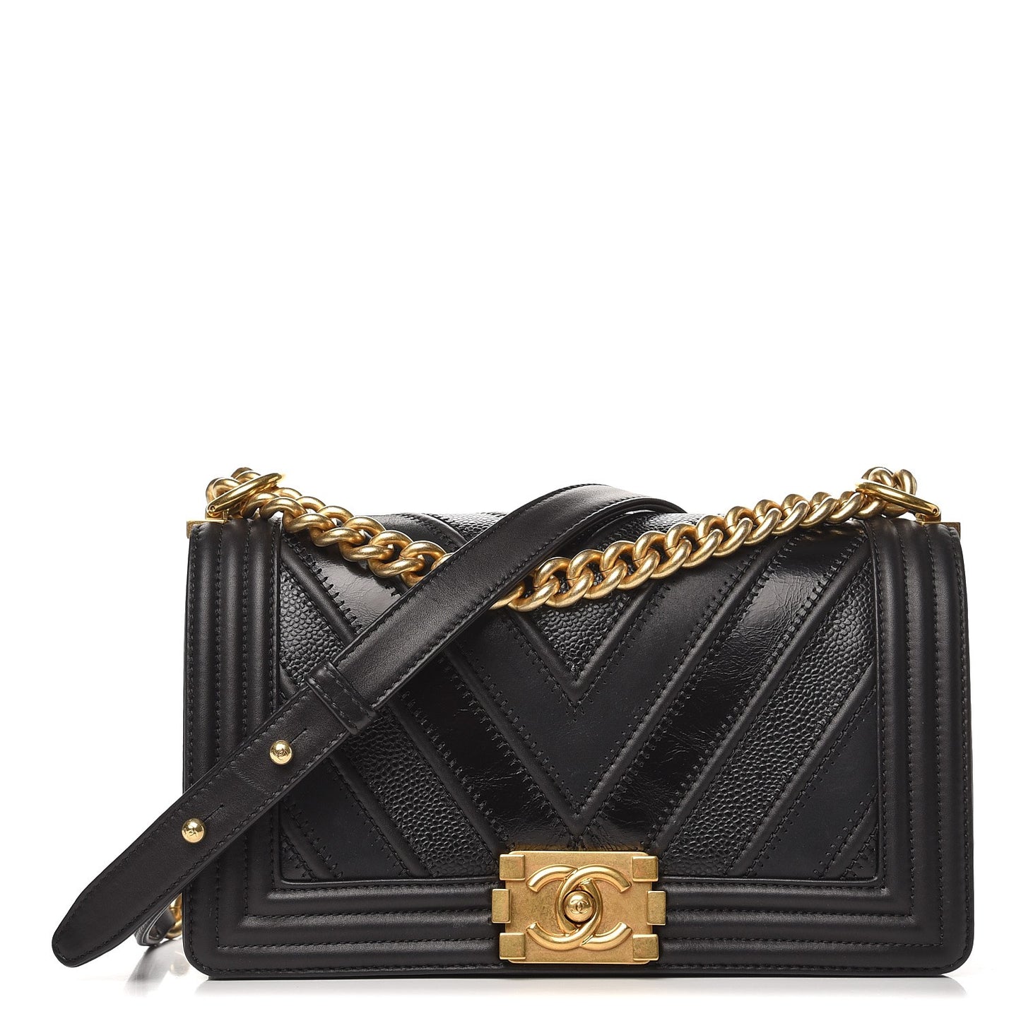 Caviar Suede Calfskin Chevron Medium Boy Flap Black