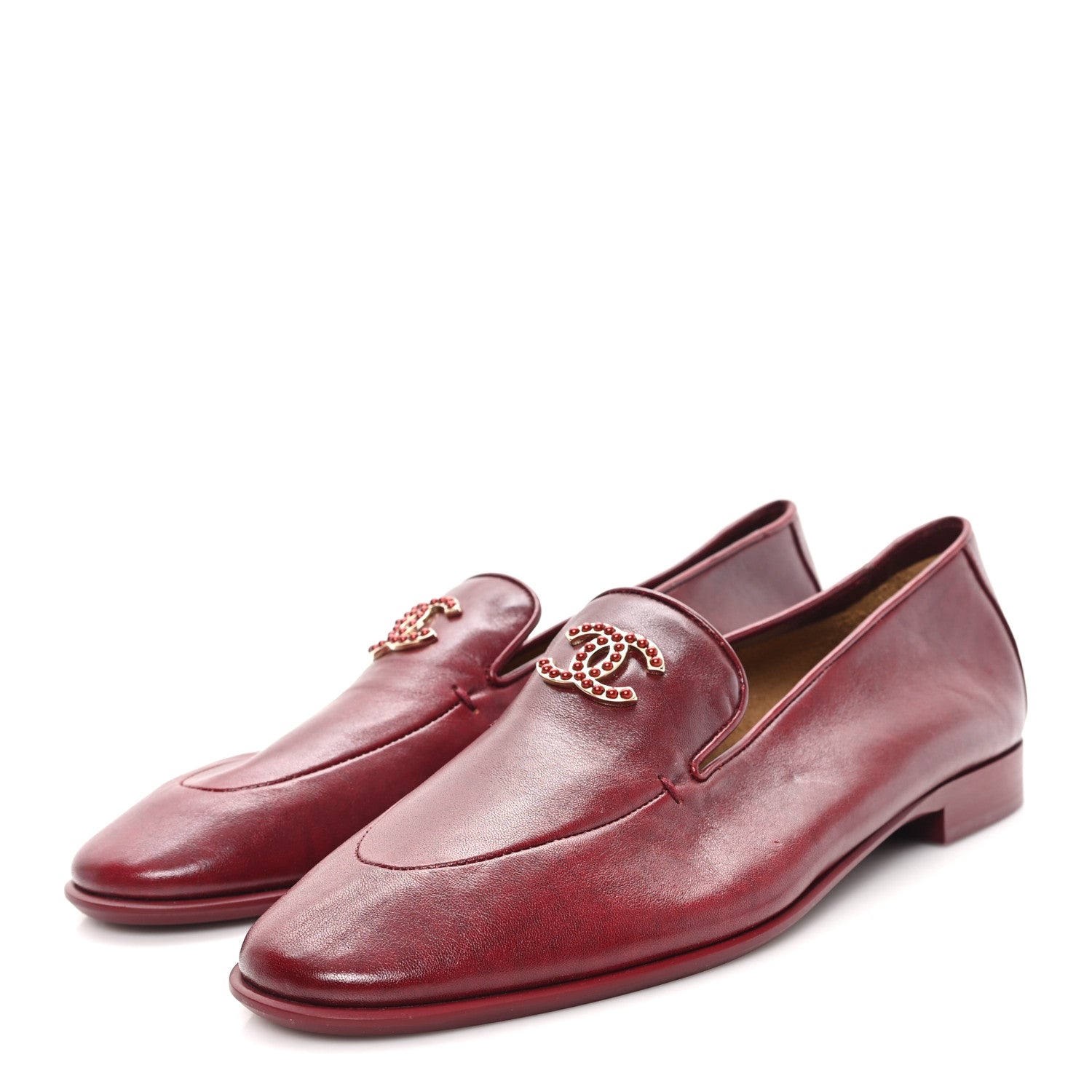 Chanel Shiny Calfskin CC Mocassin Loafers 40 Red 4 of 9